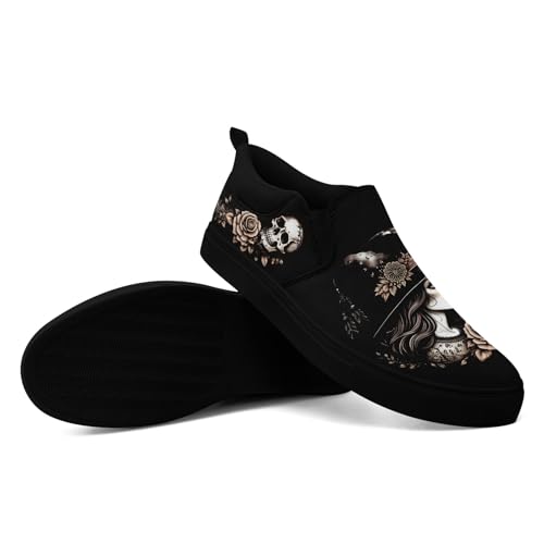 Women's Slip-on Canvas Shoes – Floral Skull Casual Loafers Trendy Comfortable Walking Skate Sneakers for Men4