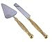 Cake Server, Pie Server, Server Set of Cake Knife and Server, Desert Flatware,String of Beads Design, 2-piece, 18/10 Stainless steel with brass handles (light antique gold finish)…
