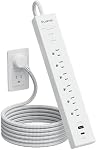 PLUGTUL Surge Protector Power Strip with USB Ports - 6FT Extension Cord with Multiple Outlets, Flat Plug, Wall Mount, USB A+ C, 980 J, Overload Surge Protection for Home Office White, CETL Listed