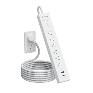 Power Strip Surge Protector PD 20W USB C – Flat Plug Braided Extension Cord with 6 AC Outlets 2 USB (1 USB C), Wall Mount, 6ft, 980 J, Multi Plug Outlet Extender for Home Office Dorm Room White