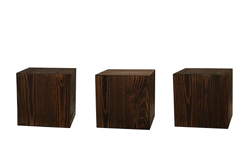 Decorativo Set di colonne in legno, colonne rustiche, decorazioni in tronco d’albero, supporti portacandele da pavimento, colonne per fiori in legno, stabili e durevoli, noce scuro, 20x20x20 cm, 3 pz