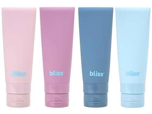 Bliss Travel Bottles Set - 4/7/10 Piece TSA Approved Leak-Free Refillable Travel Size Toiletries Containers for Skincare, Lotion, Shampoo, and Conditioner, 4pc Silicon Multicolor