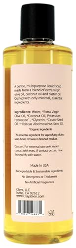 Image of Claya Ambrette Liquid Castile Soap - Organic Ingredients, Biodegradable, Gentle for Sensitive Skin and Versatile Use (16 fl oz (Disc Cap))