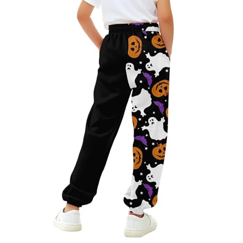 Girls Halloween Sweatpants Casual Unisex Kids Elastic High Waisted Baggy Jogger Cute Ghost Pumpkin Print Lounge Trousers3