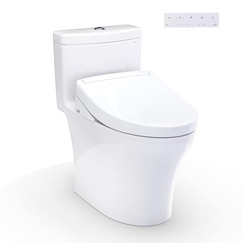 Inodoro TOTO® WASHLET®+ Aquia® IV de una pieza, alargado, con doble descarga (1.28 y 0.9 GPF) e inodoro electrónico WASHLET S5 con función bidet, color blanco algodón - MW6463446CEMFGN#01 miniatura 1
