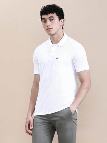 Image of CROCODILE Men Solid Polo T-Shirt | 100% Cotton | Short Sleeve | Slim Fit | Button Placket White