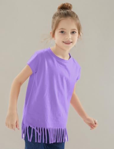 Image of Noomelfish Girls Short Sleeve Fringe T-Shirts Soft Jersey Cotton Tee Tops (3-12 Years)