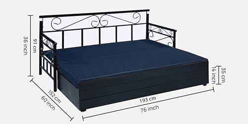 Image of 3 Seater Metal Sofa Cum Bed with Hydraulic Storage | Queen Size Sofa Cum Bed | 3 Seater Sofa Set, Metal Sofa Set for, Living Room, Navy Blue, Queen Size (Navy Blue & Black)