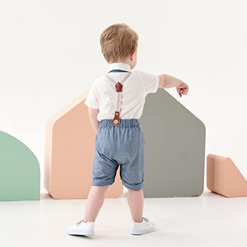 Image of Volunboy Baby Boy Formal Short Set Toddler Summer Gentleman Outfit Kid Short Sleeve Bowtie Shirt Suspender Shorts Suit