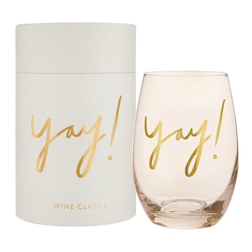 Santa Barbara Design Studio Gift Boxed Wine Glasses Gold Foil Stemless Wine Glass, 17-Ounce, Yay