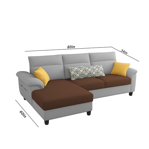 Image of Casaliving Seams LHS 4 Seater L Shape Sofa for Living Room (Brown Grey Fabric) Premium Fabric Sofa