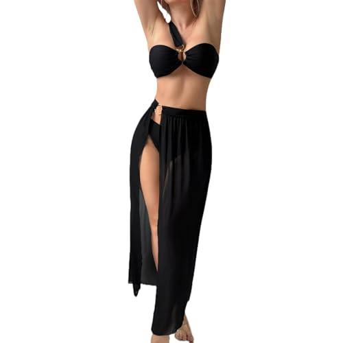 Women's 3 Piece Bathing Suits One Shoulder Bikini Set with Cover Up Skirts4