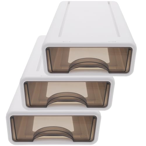 TOYANDONA Cajones Organizadores Apilables de Plástico para Escritorio, 3 Piezas, Diseño Compacto Tapa Protectora para Maquillaje y Artículos Diversos en Oficina