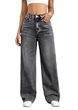  shownicer Jean Femme Taille Haute Wide Leg Jeans Baggy Jean Large Stretch Droit Jeans Pantalon Streetwear A Gris L