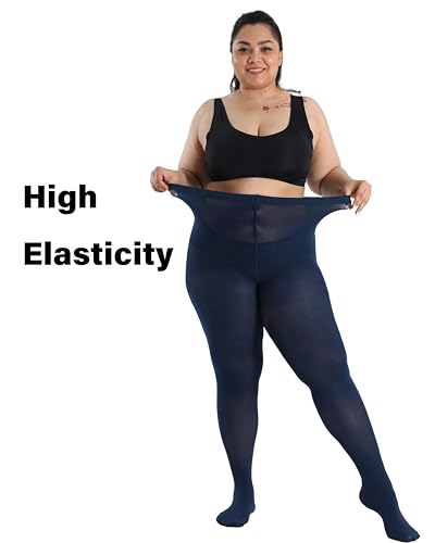 Image of CozyWow Plus Size Tights for Women 80D Soft Solid Color Semi Opaque Pantyhose High Waist 1X 2X 3X 4X