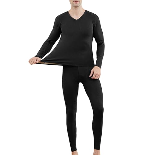 Generisch Conjunto de ropa interior térmica para hombre, algodón puro, cuello en V, camisa y pantalones delgados para usar (negro, XXXXL)