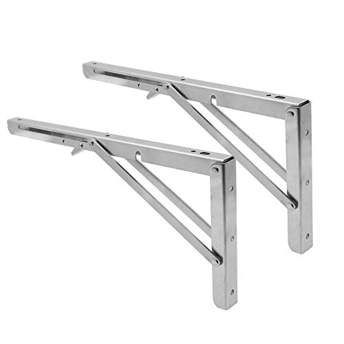 Folding Shelf Brackets 14 Inch, Heavy Duty Stainless Steel Triangle Wall Mount Collapsible Shelf Bracket for Bench Table, Shelf Hinge DIY Bracket Max Load, Packs of 2 (14 Inch)