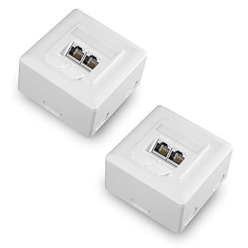 benon 2X Netzwerkdose universal CAT 6a Ethernet im Set - Internetdose vollständig geschirmt - RAL 9003 Signalweiß - Datendose Aufputz oder Unterputz - Ethernetdose RJ45, 500MHz, 10Gbit