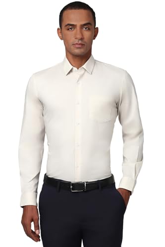 Image of Peter England Men Polycotton Slim Fit Full Sleeve Stretchable Solid Formal Shirt | Lycra Comfort