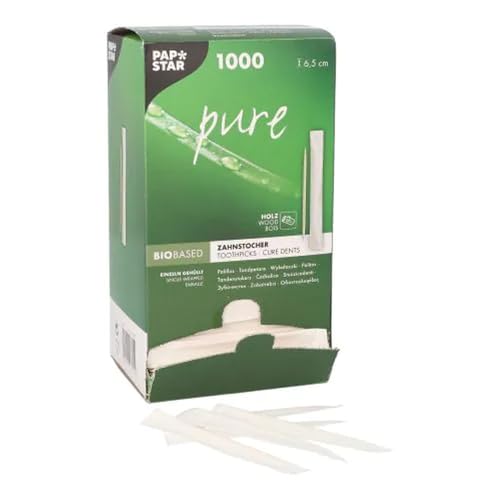 PAPSTAR Zahnstocher Holz Pure rund 6 5 cm einzeln hygienisch verpackt 1000 Stück Natur Art.-Nr. 16701