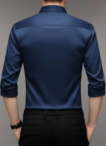 Image of IndoPrimo Men's Regular Fit Satin Designer Shirt with Stylish Vertical Line Sequence | Long Sleeve Formal & Casual Button Down Shirt for Casual and Party Look