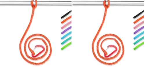 Image of OCEANBROAD Kayak Paddle Leash with D-Ring Stretchable Bungee Strap Lanyard Rope for SUP Kayaking Boating Canoeing Fishing Pole Rod 4-7 Feet Orange 2 Pack