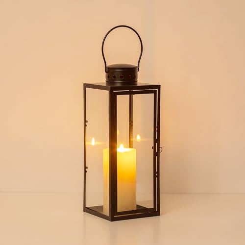 Staymoment Laterne Deko Schwarz für Draußen: 35 cm Windlicht groß Outdoor als Balkon Garten Deko modern Tischdeko Grablaterne Kerzenständer Beleuchtung