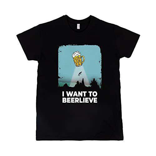 Pampling Camiseta de Manga Corta 100% Algodón, Ropa Unisex para Hombres y Mujeres en 5 Tallas, Camiseta Negra, Modelo I Want to Beerlieve (L) Cover