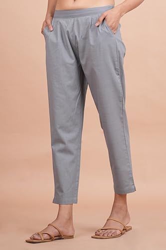 Image of Women's Cotton Ankle Fit Trouser Pants for Women & Girls | Women Regular Fit with Two Pocket Trouser for Office School Formal Casual Daily Use