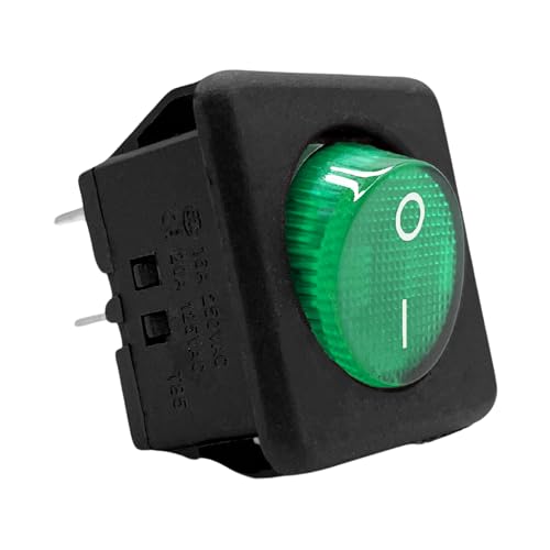 AUTOZOCO Interruptor basculante cuadrado, Interruptor 4 vias, Ínterruptor encendido/Apagado, RK1-05, Interruptor ON-OFF DPST, 16A 250VAC, Tamaño 3x3 cm, 1 unidad, Luz Verde