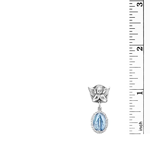 Image of Rosemarie's Religious Gifts Petite Angel Pin with Sterling Silver Enameled Oval Miraculous Medal of Mary
