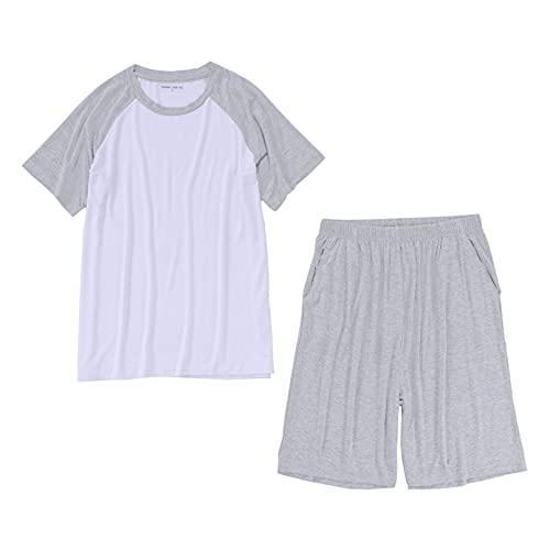 GTHTTT Pijamas Hombre Verano Corto de Algodón Conjuntos de Pijamas para Hombre Mangas Cortas Camiseta y Pantalones con Bolsillos y Cordón,Gris,4XL