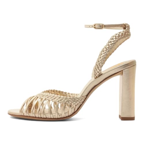 Pazzion Women's Chic Open Round Toe Braid Sandals Ankle Strap Buckle Thick High Heels Spring Summer Dress Party Shoes Size 4-16 US2