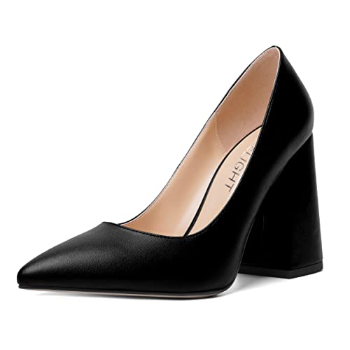 AMBELIGHT Womens Slip On Block Suede Evening Dress Pointed Toe Chunky High Heel Pumps Shoes 4 Inch