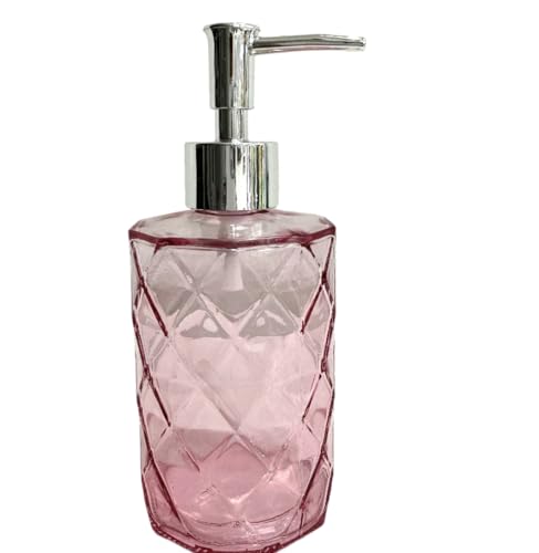Rocwing Glass Pump Dispenser forLotion Liquid SoapinBathroom or Kitchen Varies Colouravailable (Pink-Silver)