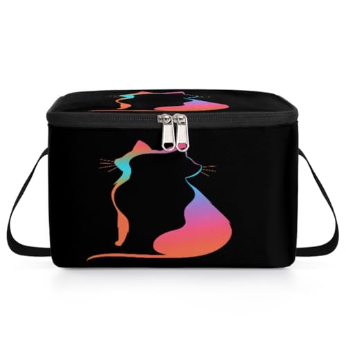 GzLeyigou Silhouette of Cat Lunch Bags for Women Men 9 Cans, Hot & Cold Food Delivery Bag Insulated Grocery Bag Insulated Lunch Box Black Cat Cooler Bag for Office Work Picnic Beach