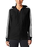 adidas Women's Essentials Cotton Fleece 3-Stripe Full Zip Hoodie, Black/White, Large