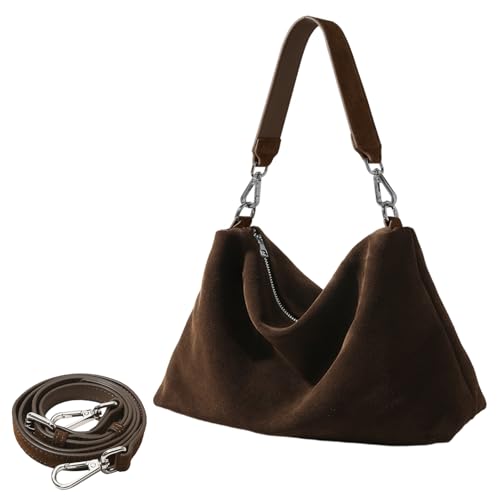 Genuine Leather Suede Tote Bags for Women, Suede Purse Handbag Vintage Slouchy Hobo Shoulder Crossbody Bag