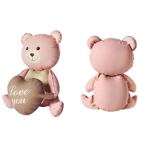 Image of Atpata Funky Sitting Teddy Bear Love You Heart Jumbo Foil Balloon Decoration for Valentine Day, Baby Showers, Baby Arrivals, Love, Spouse Birthday, etc. (Pink)
