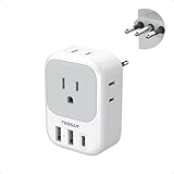 TESSAN Italy Travel Plug Adapter, Type L Adapter for Travel with 4 Outlets 3 USB Ports (1 USB-C), Power Adaptor for US to Italy Chile Rome Uruguay Milan Libya
