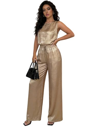 OYOANGLE Women's 2 Pieces Outfits Metallic Cami Top and...