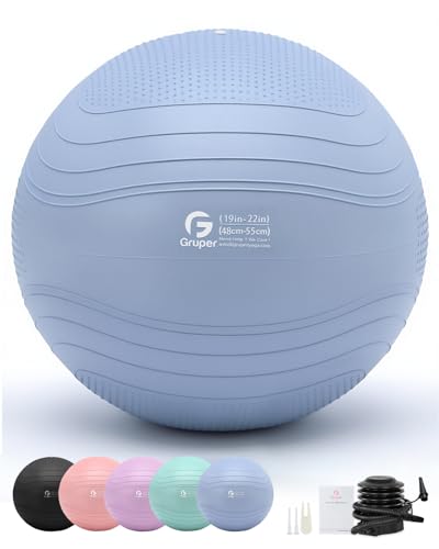 Image of Gruper Yoga Ball, Extra Thick Exercise Ball for Workout Pregnancy Stability - 4 Sizes Anti Burst Balance Ball for Yoga, Pilates, Fitness, Birthing, Physical Therapy - Includes Pump