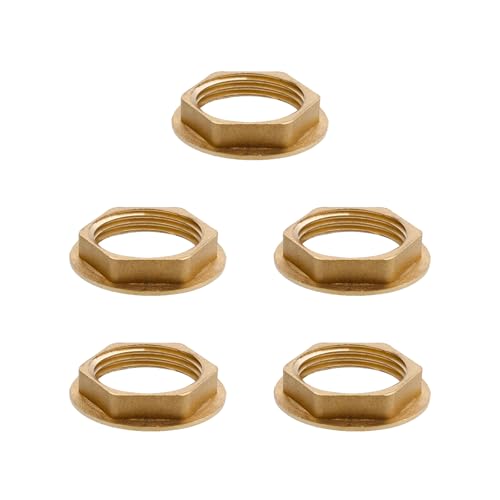 MOUMOUTEN G1 Brass Lock Nut, 5pcs Female Hexagon Pipe Fittings with Flange for Screw Fastening Pipe Fixing, Water and Garden Connections