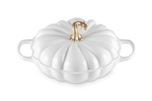 Le Creuset Braiser en forme de citrouille en fonte émaillée, 2,75 l, blanc