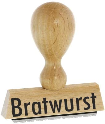 Sprüche-Stempel – Bratwurst - von Kaufhaus 2010 aus Holz & Gummi, zum Bestempeln von Schriftstücken aller Art, Gruß- und Glückwunschkarten, Textilien und vieles mehr. 4 cm lang
