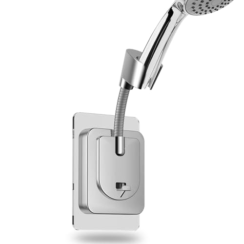 360° Adjustable Flexible Suction Cup Shower Head Holder, Wall Mount for Handheld Shower Heads, Stable and Durable (Silver)