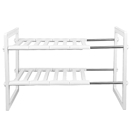 LANTUS Organiseur sous évier à 2 Niveaux, étagère de Rangement Extensible avec étagères Amovibles en Plastique et tuyaux en Acier, étagère pour...