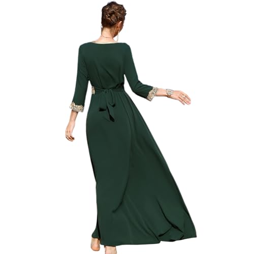 Image of IDOPIP Embroidery Abayas for Women Muslim Moroccan Floral Maxi Kaftan Dress Arabic Islamic Dubai Robe Ramadan Prayer Clothes