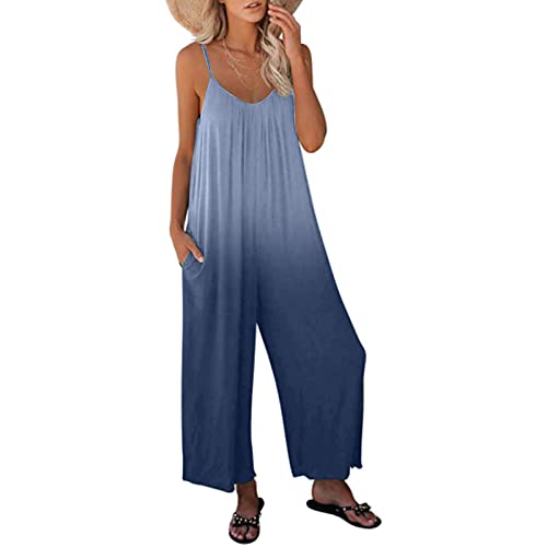 Fullfun_2019 Ladies Loose Suspender Pants Gradient Color Suspender Jumpsuit Summer Casual Jumpsuit Blue Fullfun_2019 Ladies Loose Suspender Pants Gradient Color Suspender Jumpsuit Summer Casual Jumpsuit Blue