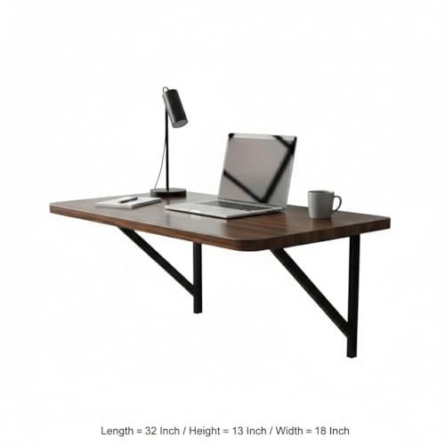 Image of Wall Mount Table Foldable Laptop Desk for Home & OfficeWall Mounted Table for Desktop - Wooden Round Corner /Wall Mounted StudyTable (Elijah)